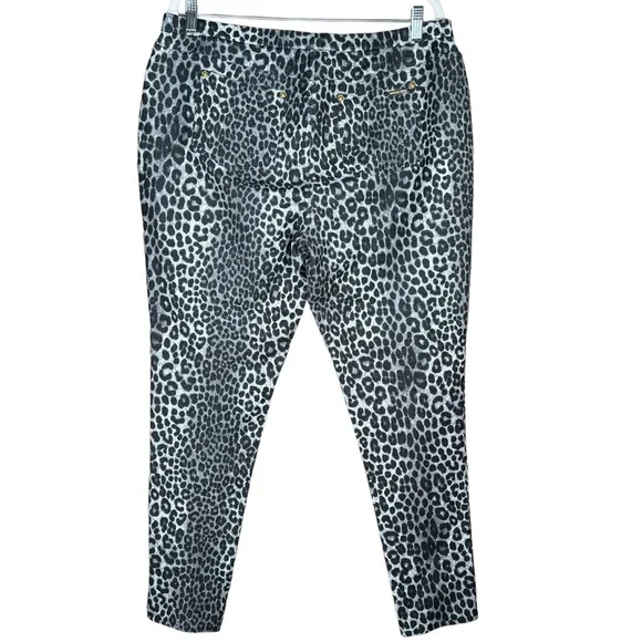 MICHAEL Michael Kors Black Leopard Print Leggings With Faux Fly XL EUC - Picture 7 of 16